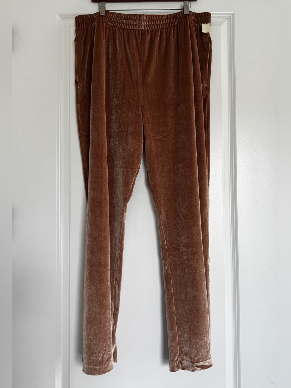 NWT V.S. PINK Silver Cursive Rhinestone Logo Velour Brown Sweatpants XXL